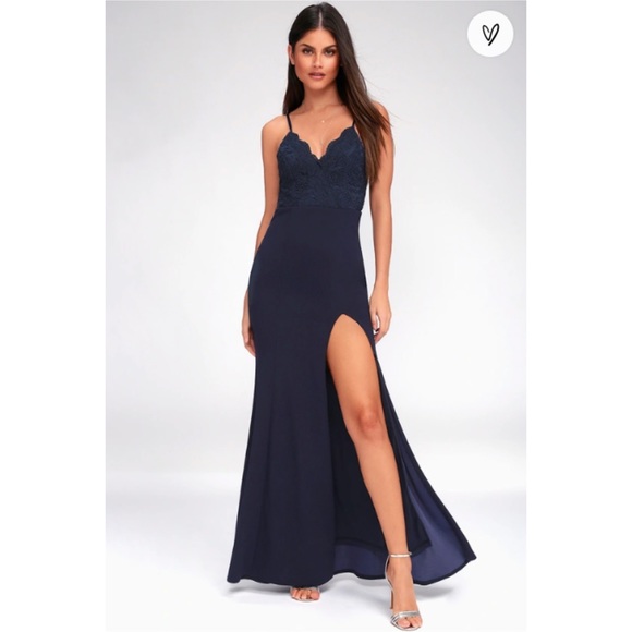 NWT Leandra Navy Blue Lace Maxi Dress - Picture 1 of 10